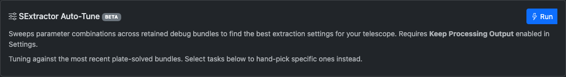 Auto-Tune panel with Run button and description