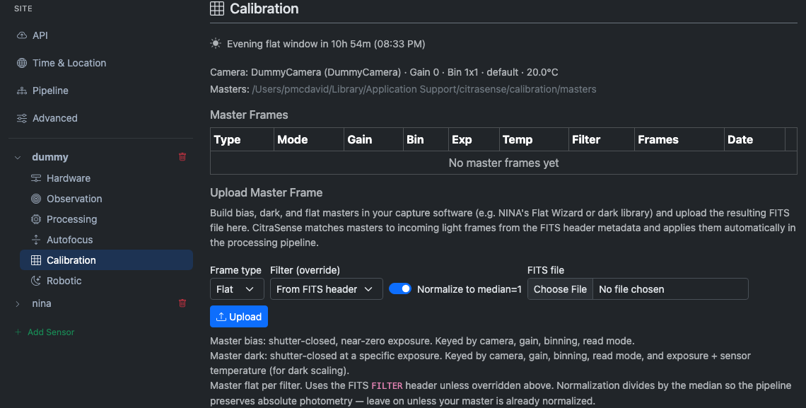 Calibration tab (shown when not available for the current adapter)