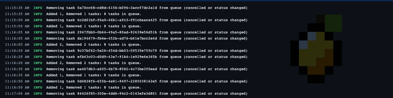 Expanded log panel showing real-time daemon output