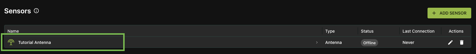 new antenna listed in sensors section