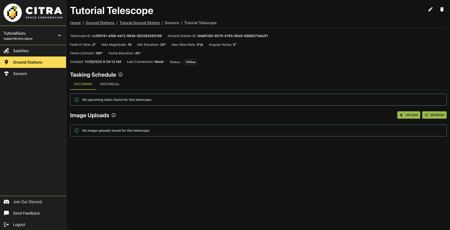 telescope page: choose upload
